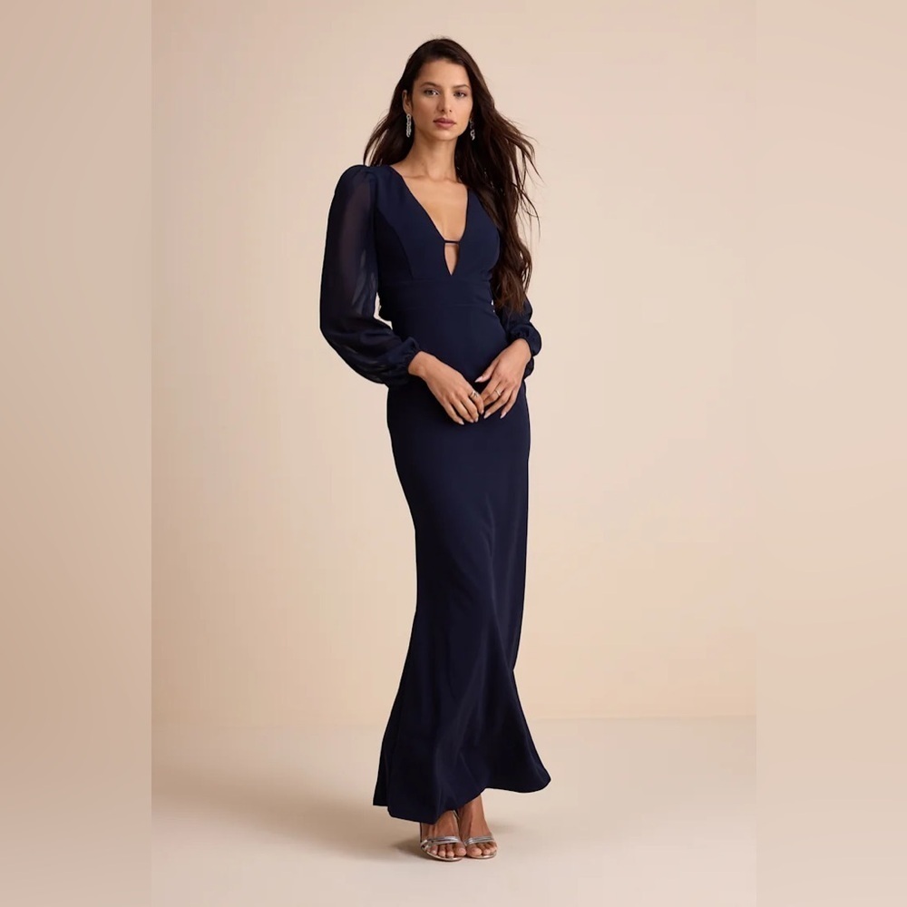 Lulus Cherise Midnight Blue Tie-Back Maxi Dress